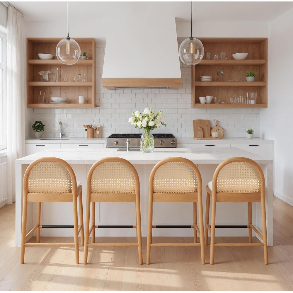 Home Bar Stools - Set of 4 26 Inch Rattan