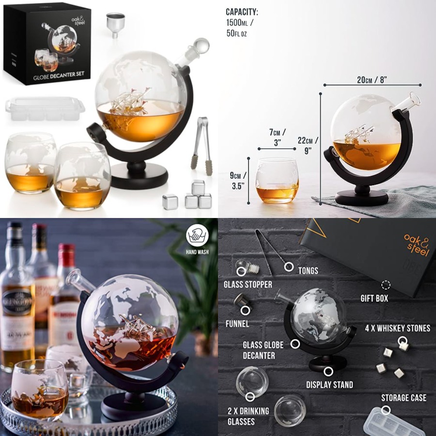 Oak Steel - 50 Oz Globe Whiske - đánh giá và giá Decanter Globe Set
