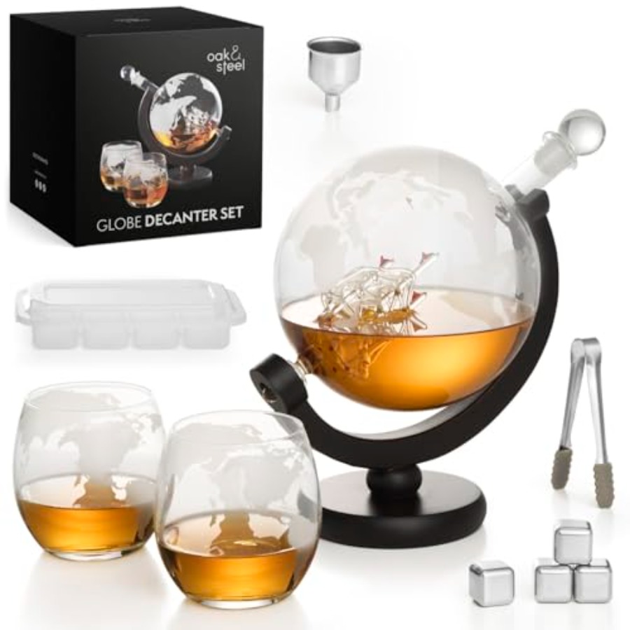 Oak Steel - 50 Oz Globe Whiske - đánh giá và giá Decanter Globe Set