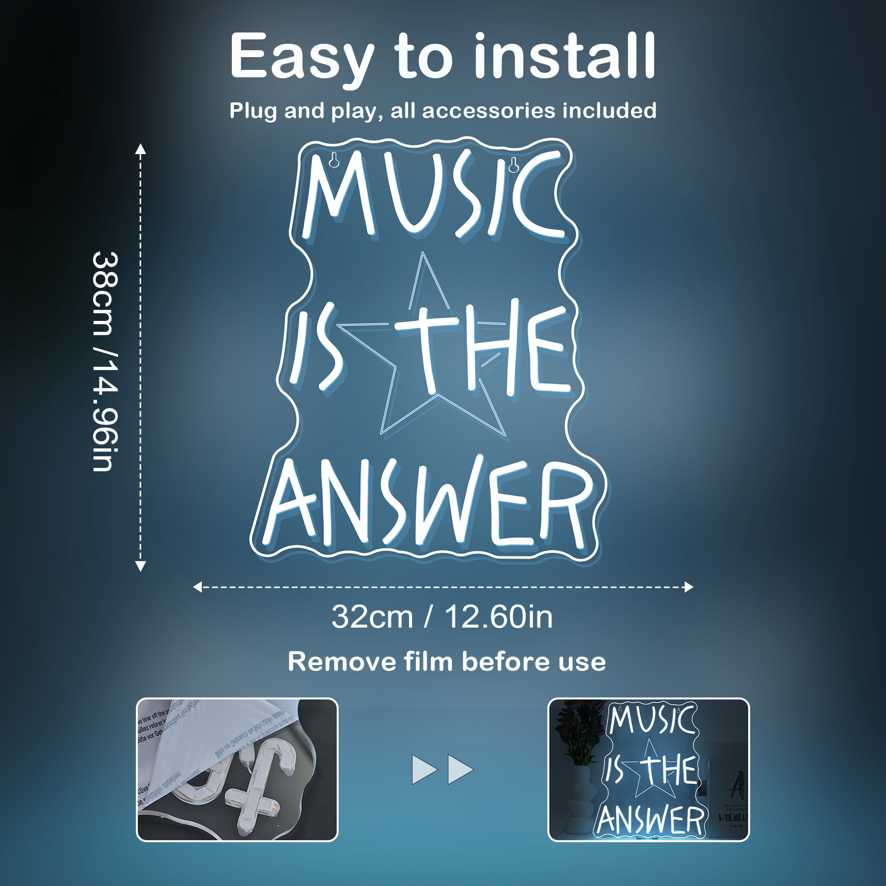 Music Is The Answer Neon Sign  - đánh giá và giá Home Bar Word