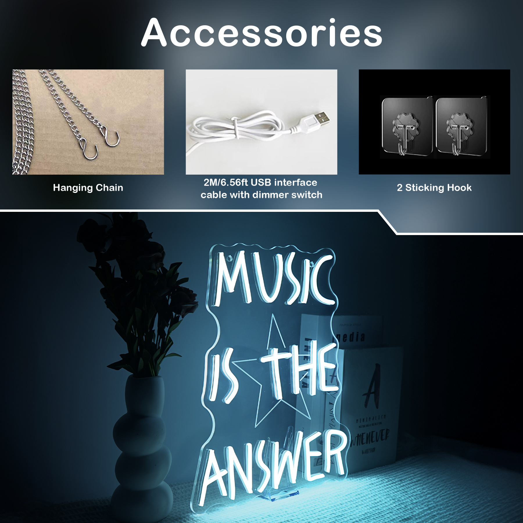 Music Is The Answer Neon Sign  - đánh giá và giá Home Bar Word